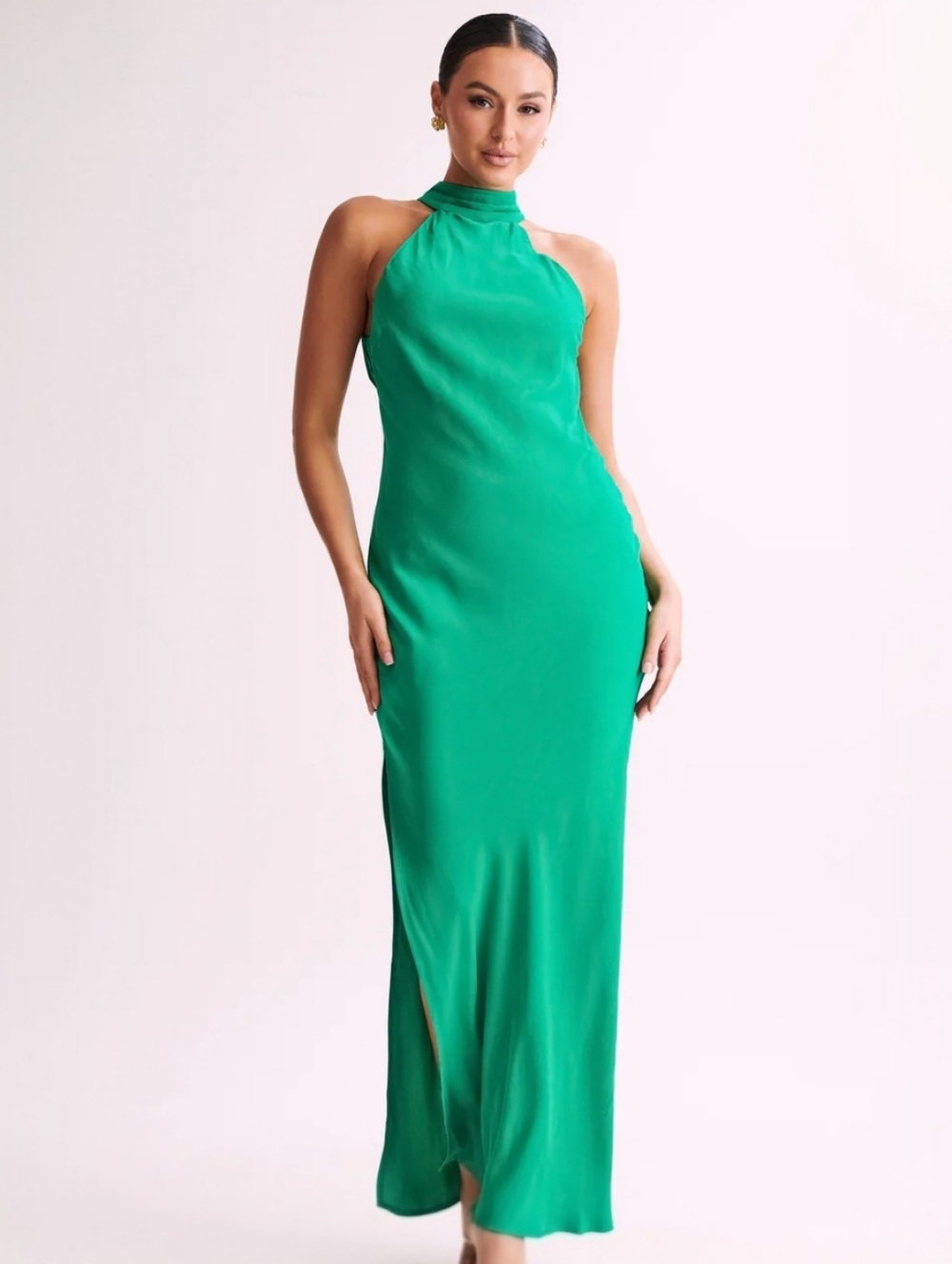 Meshki Green Claire Satin Drape Back Maxi Dress Xxs Nwt